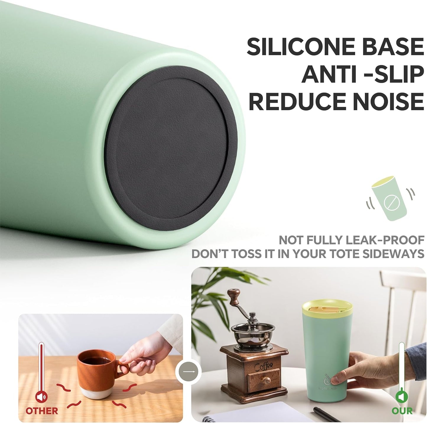 17 oz Travel Coffee Mug, Double Wall Vacuum Stainless Steel Insulated Coffee Tumbler With Lid, Splash-Proof & Cup Holder Friendly, Keeps Drinks Hot/Cold, Dishwasher Safe, Celadon