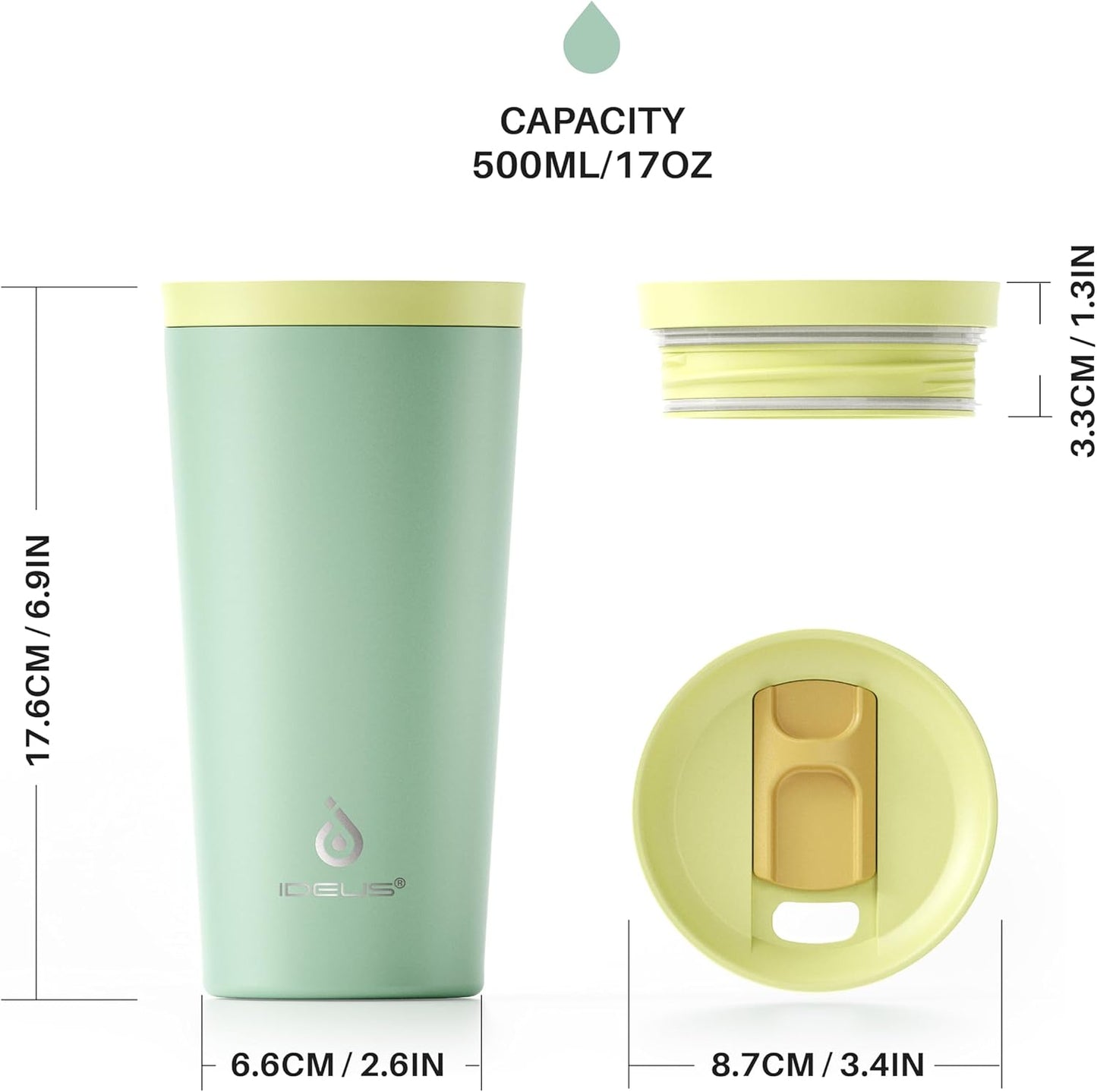 17 oz Travel Coffee Mug, Double Wall Vacuum Stainless Steel Insulated Coffee Tumbler With Lid, Splash-Proof & Cup Holder Friendly, Keeps Drinks Hot/Cold, Dishwasher Safe, Celadon