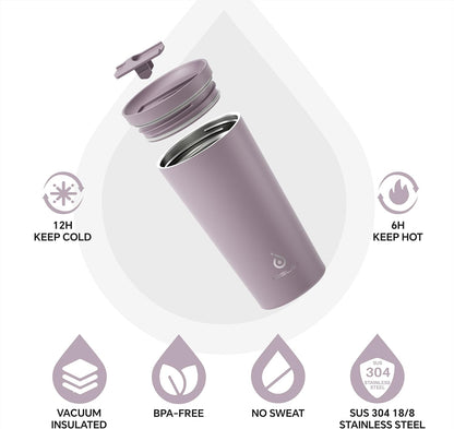 17 oz Travel Coffee Mug, Double Wall Vacuum Stainless Steel Insulated Coffee Tumbler With Lid, Splash-Proof & Cup Holder Friendly, Keeps Drinks Hot/Cold, Dishwasher Safe, Celadon