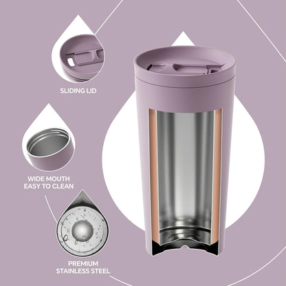 17 oz Travel Coffee Mug, Double Wall Vacuum Stainless Steel Insulated Coffee Tumbler With Lid, Splash-Proof & Cup Holder Friendly, Keeps Drinks Hot/Cold, Dishwasher Safe, Celadon