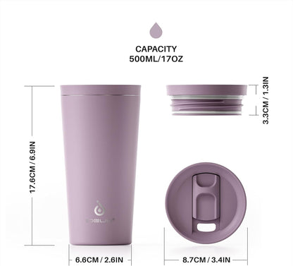17 oz Travel Coffee Mug, Double Wall Vacuum Stainless Steel Insulated Coffee Tumbler With Lid, Splash-Proof & Cup Holder Friendly, Keeps Drinks Hot/Cold, Dishwasher Safe, Celadon