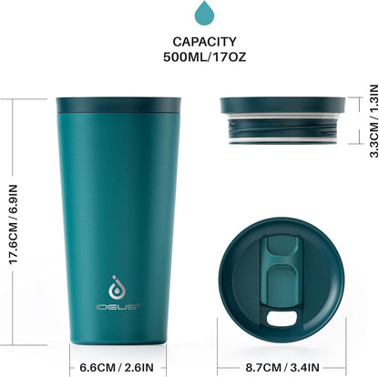 17 oz Travel Coffee Mug, Double Wall Vacuum Stainless Steel Insulated Coffee Tumbler With Lid, Splash-Proof & Cup Holder Friendly, Keeps Drinks Hot/Cold, Dishwasher Safe, Celadon
