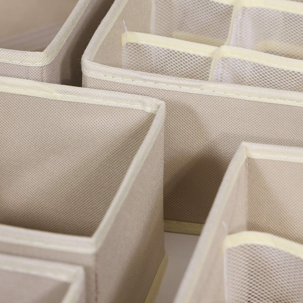 6 Pack Foldable Drawer Organizer Dividers Cloth Storage Box Closet Dresser Organizer Cube Fabric Containers Basket Bins for Underwear Bras Socks Panties Lingeries Nursery Baby Clothes Beige