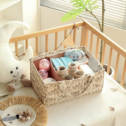 Floral Baby Diaper Caddy Organizer - Stylish Water-resistent Nursery Storage Basket for Diapers and Baby Wipes, Diaper Stacker Car Organizer, newborn nursery Gift (Pink)