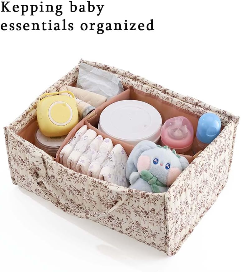 Floral Baby Diaper Caddy Organizer - Stylish Water-resistent Nursery Storage Basket for Diapers and Baby Wipes, Diaper Stacker Car Organizer, newborn nursery Gift (Pink)