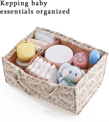 Floral Baby Diaper Caddy Organizer - Stylish Water-resistent Nursery Storage Basket for Diapers and Baby Wipes, Diaper Stacker Car Organizer, newborn nursery Gift (Pink)