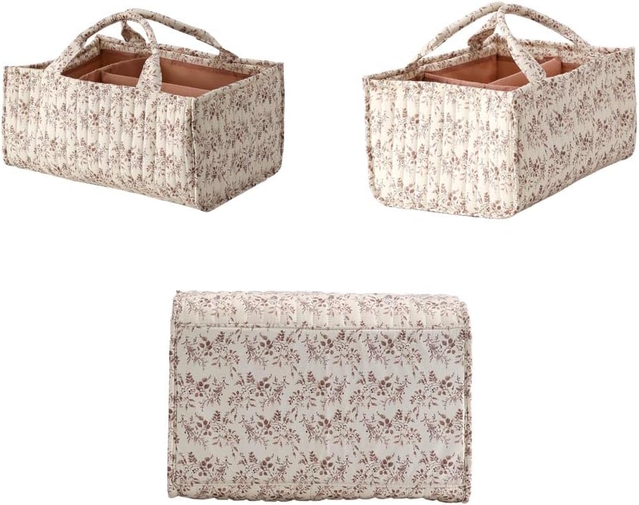 Floral Baby Diaper Caddy Organizer - Stylish Water-resistent Nursery Storage Basket for Diapers and Baby Wipes, Diaper Stacker Car Organizer, newborn nursery Gift (Pink)