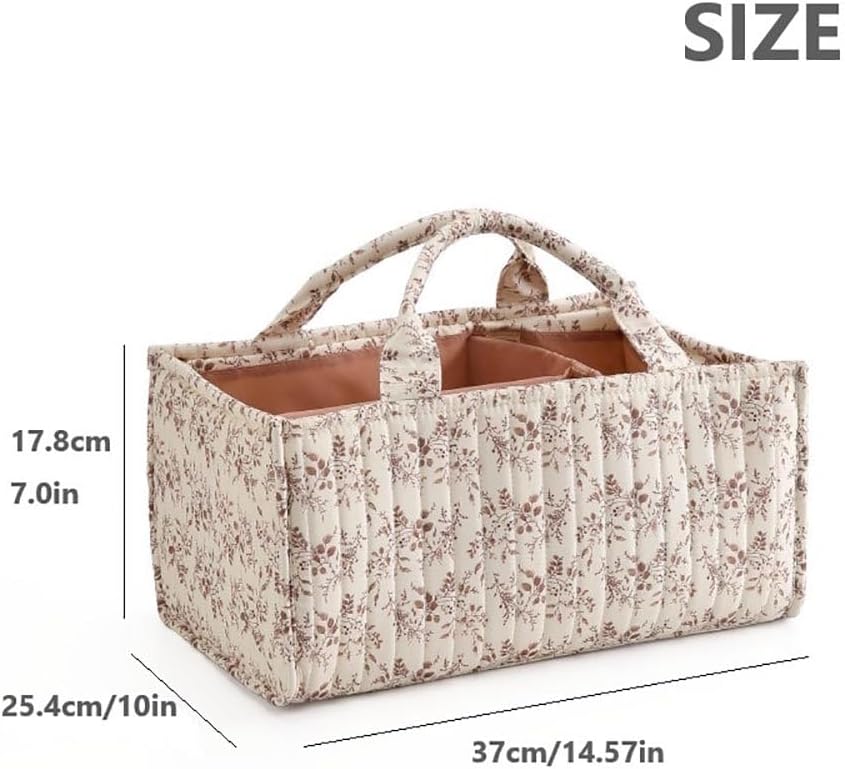 Floral Baby Diaper Caddy Organizer - Stylish Water-resistent Nursery Storage Basket for Diapers and Baby Wipes, Diaper Stacker Car Organizer, newborn nursery Gift (Pink)