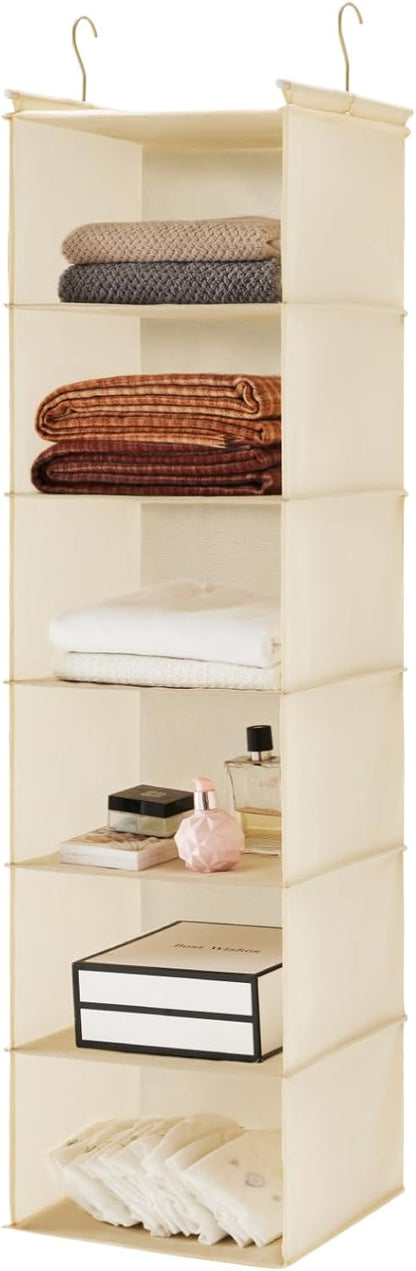 6 Tier Hanging Closet Organizer with 2 Sturdy Hooks, Grey