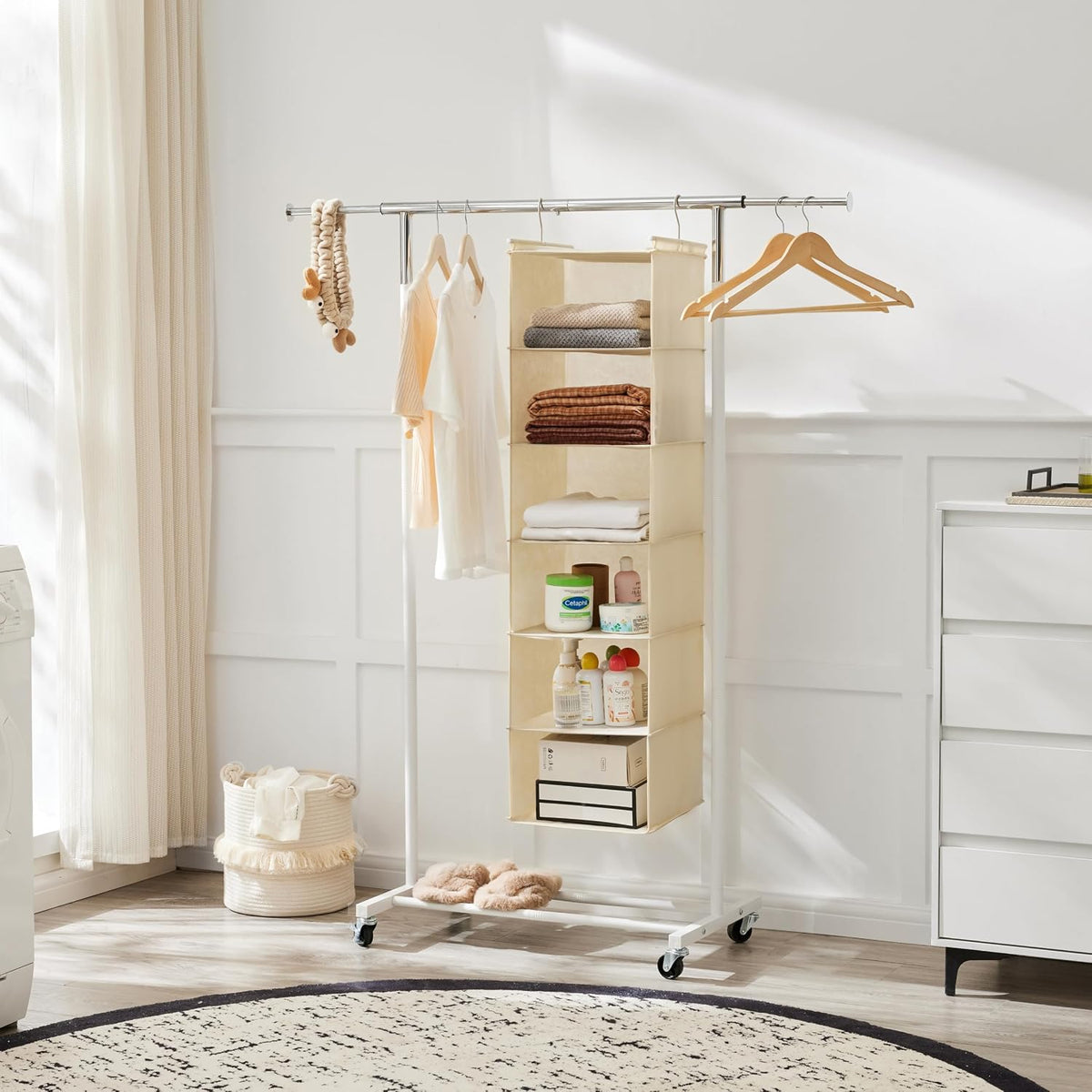 6 Tier Hanging Closet Organizer with 2 Sturdy Hooks, Grey
