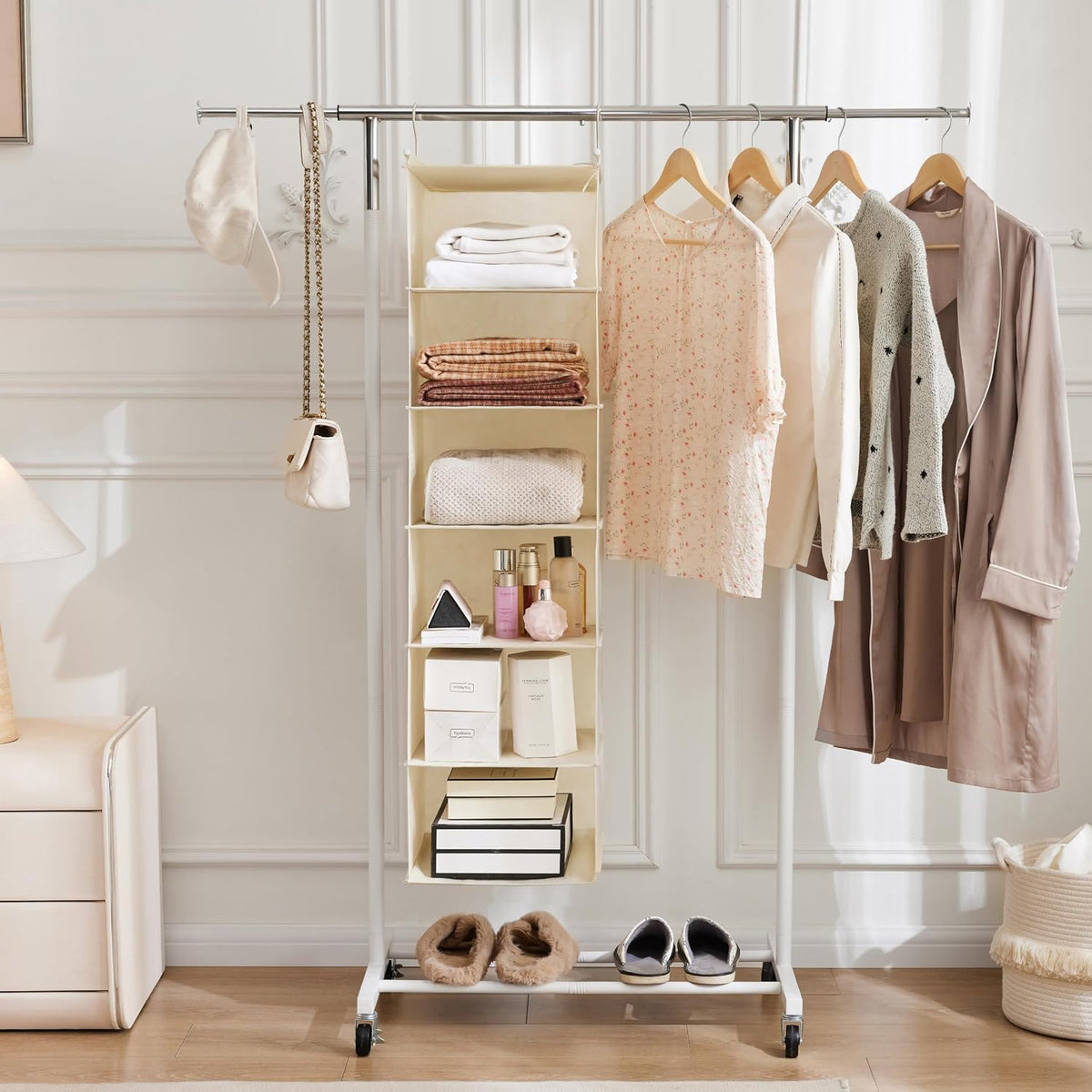 6 Tier Hanging Closet Organizer with 2 Sturdy Hooks, Grey
