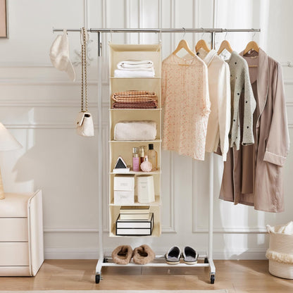 6 Tier Hanging Closet Organizer with 2 Sturdy Hooks, Grey