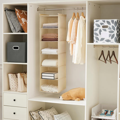 6 Tier Hanging Closet Organizer with 2 Sturdy Hooks, Grey