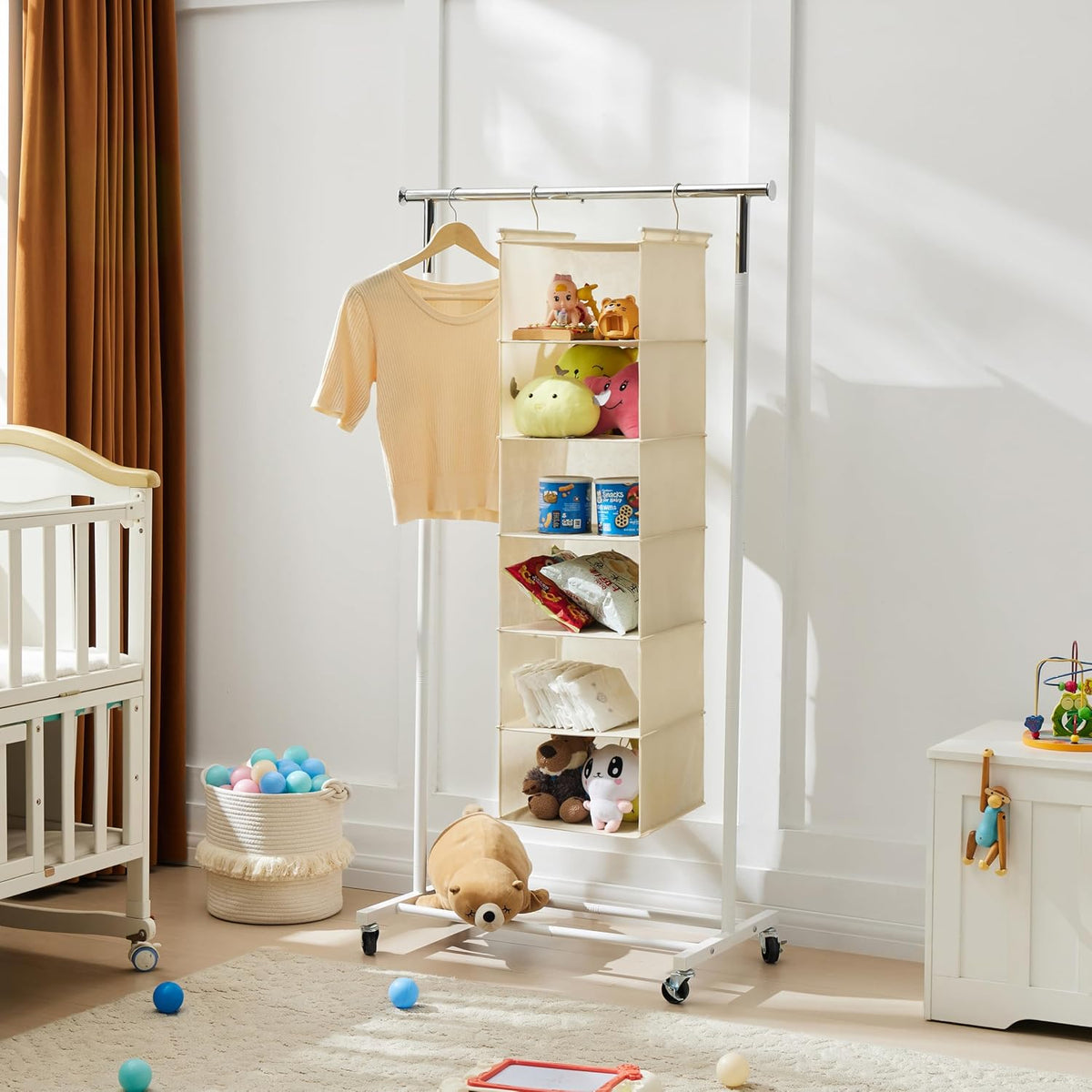 6 Tier Hanging Closet Organizer with 2 Sturdy Hooks, Grey