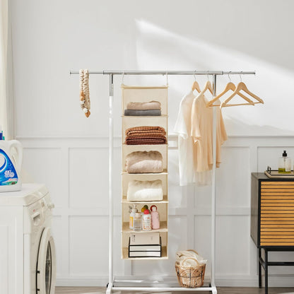 6 Tier Hanging Closet Organizer with 2 Sturdy Hooks, Grey
