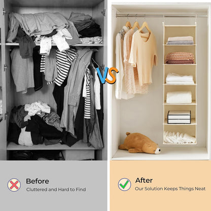 6 Tier Hanging Closet Organizer with 2 Sturdy Hooks, Grey