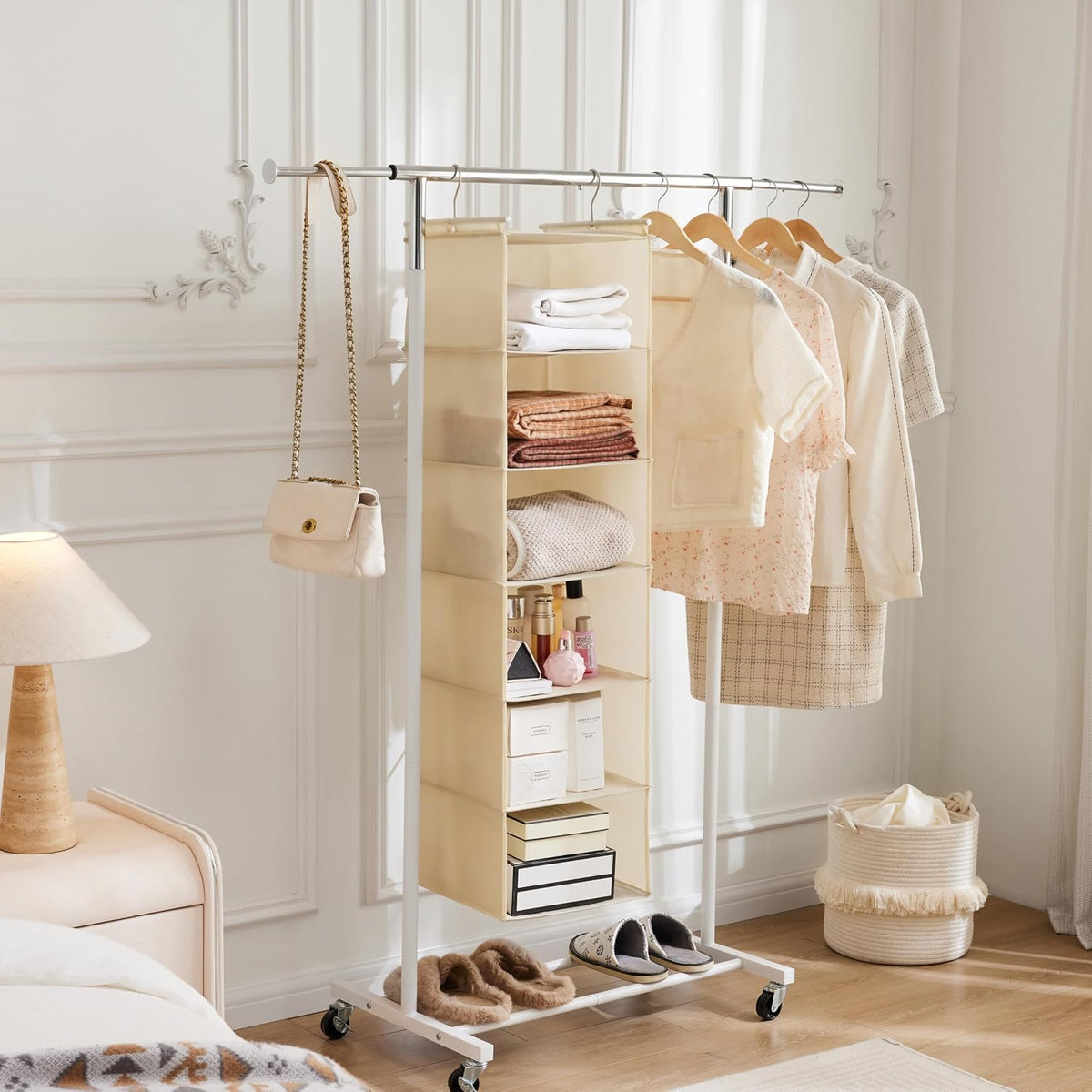 6 Tier Hanging Closet Organizer with 2 Sturdy Hooks, Grey