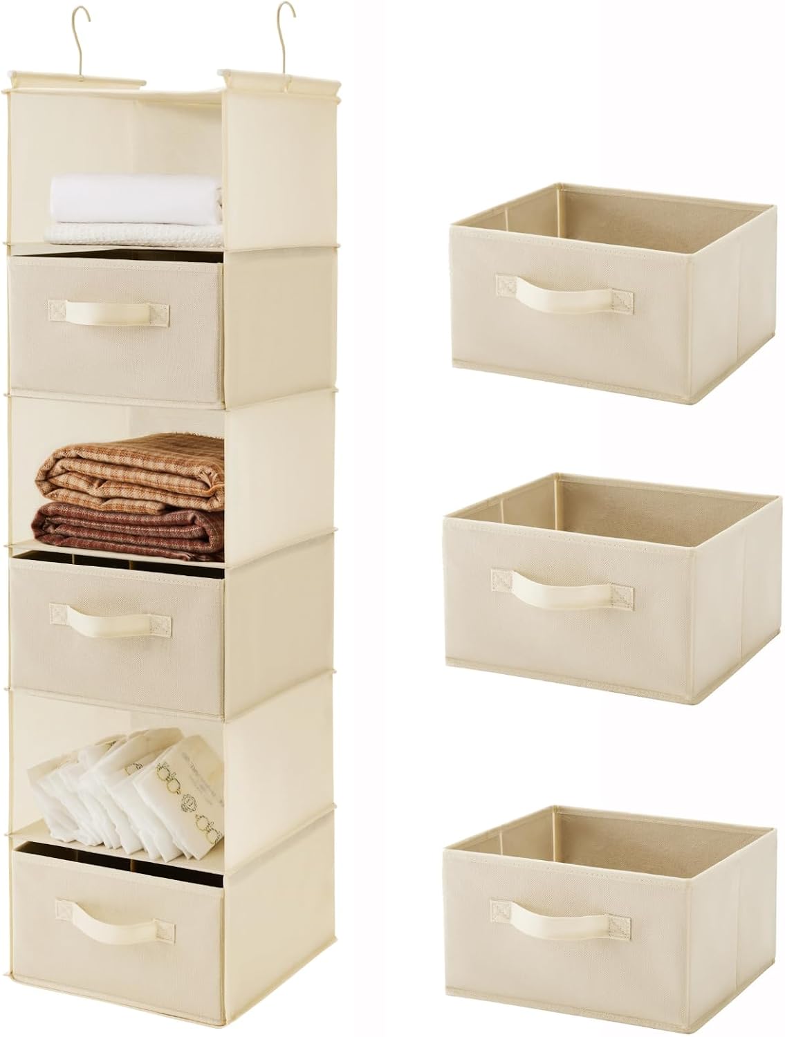 6 Tier Hanging Closet Organizer with 2 Sturdy Hooks, Grey
