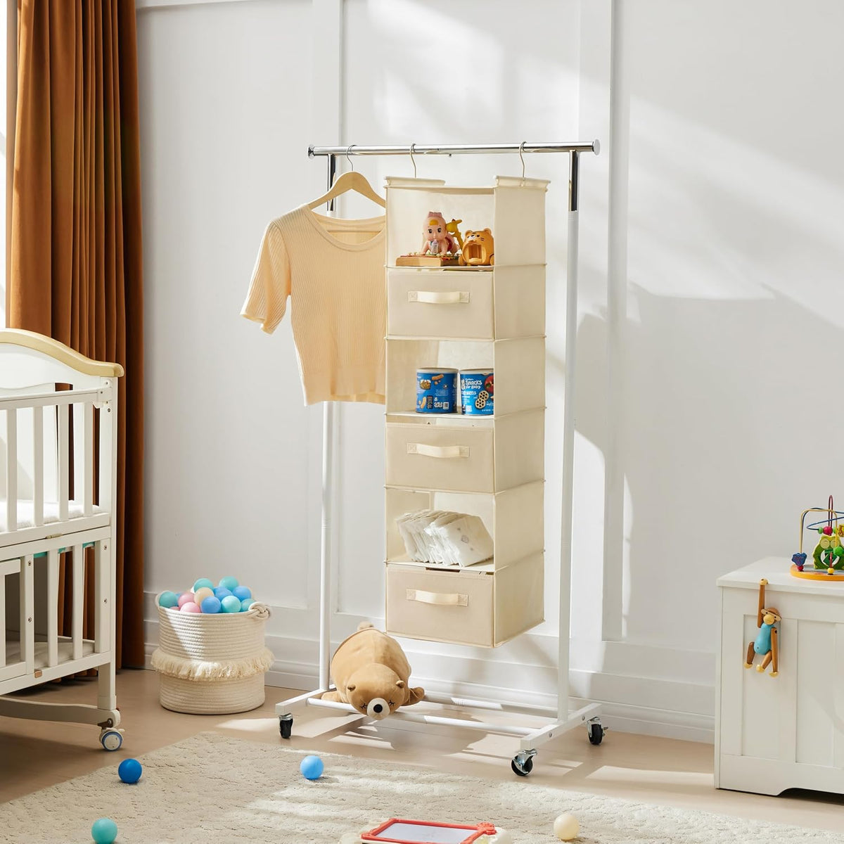 6 Tier Hanging Closet Organizer with 2 Sturdy Hooks, Grey