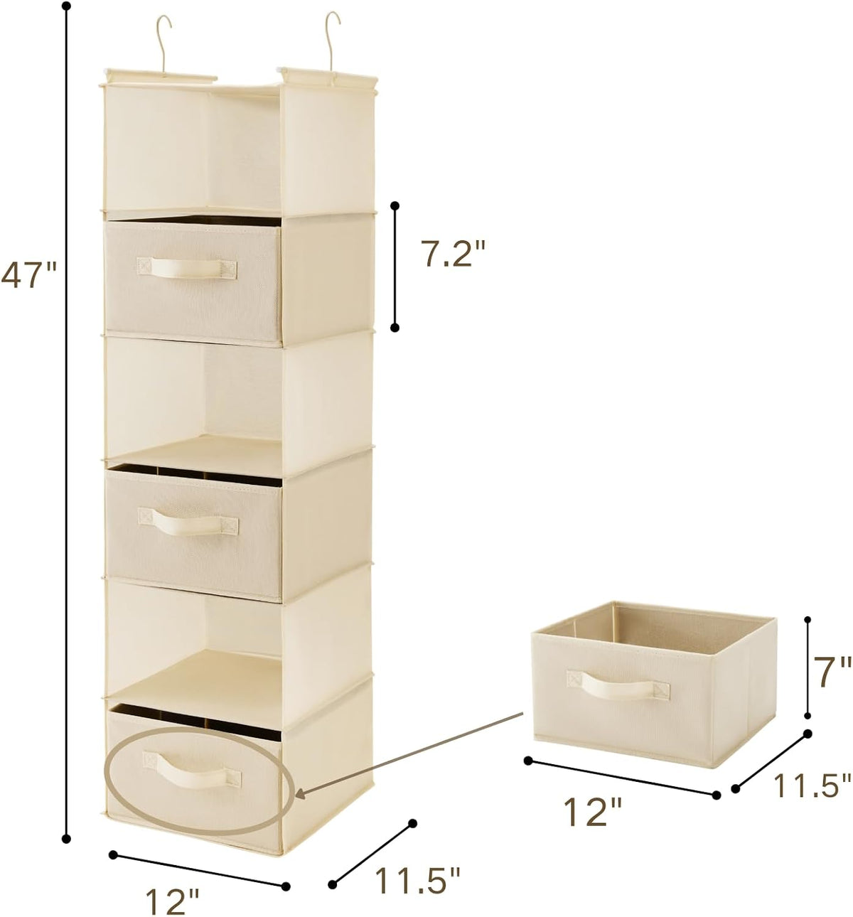 6 Tier Hanging Closet Organizer with 2 Sturdy Hooks, Grey
