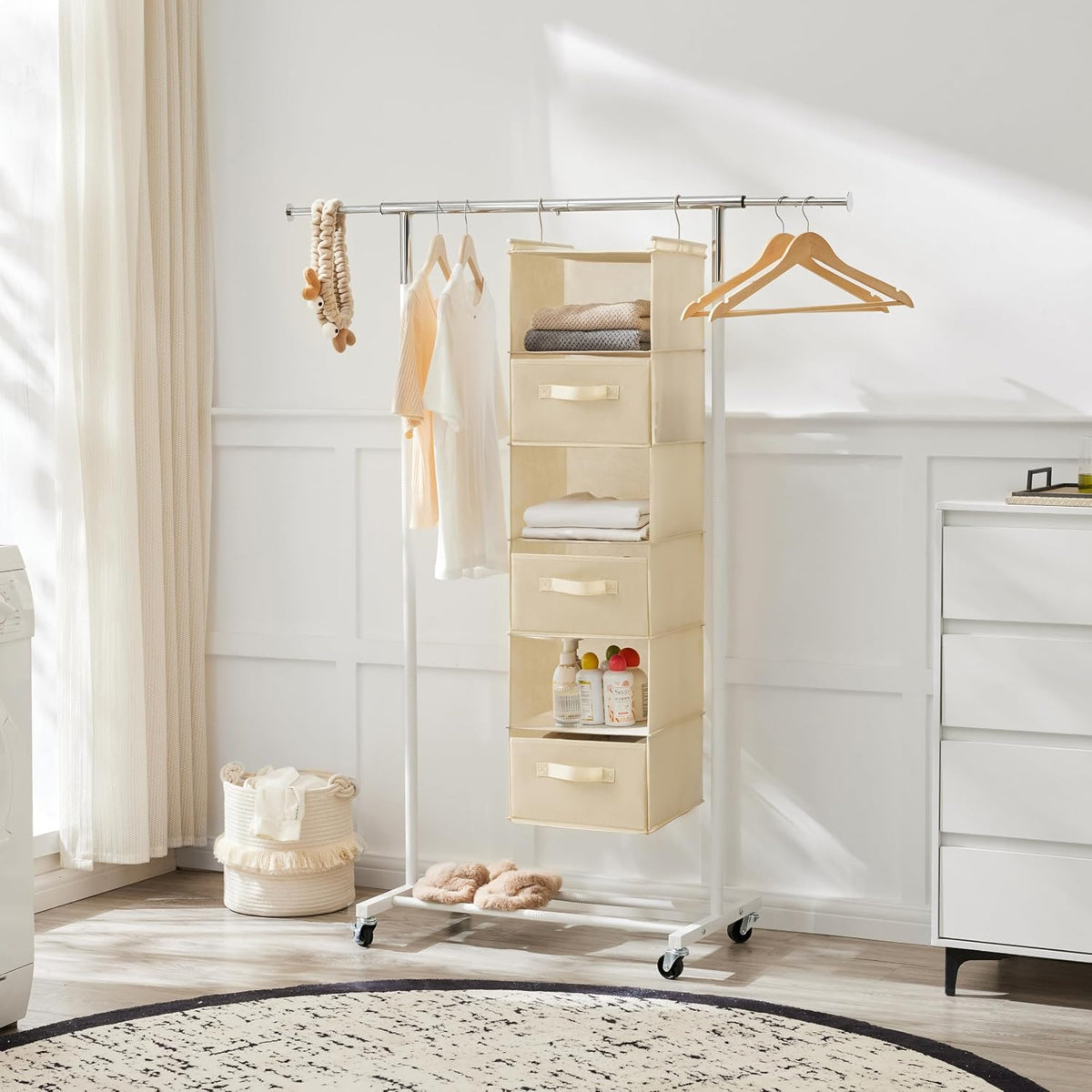 6 Tier Hanging Closet Organizer with 2 Sturdy Hooks, Grey