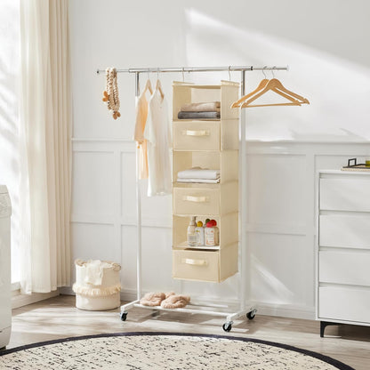 6 Tier Hanging Closet Organizer with 2 Sturdy Hooks, Grey
