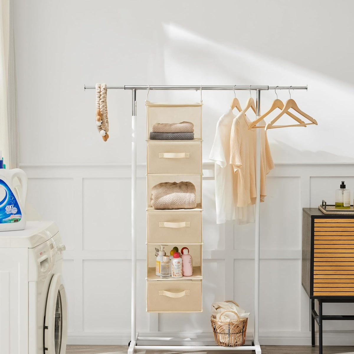 6 Tier Hanging Closet Organizer with 2 Sturdy Hooks, Grey