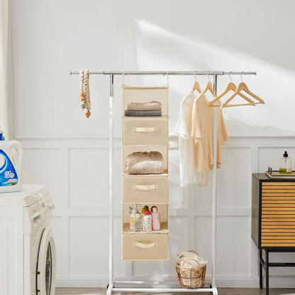 6 Tier Hanging Closet Organizer with 2 Sturdy Hooks, Grey
