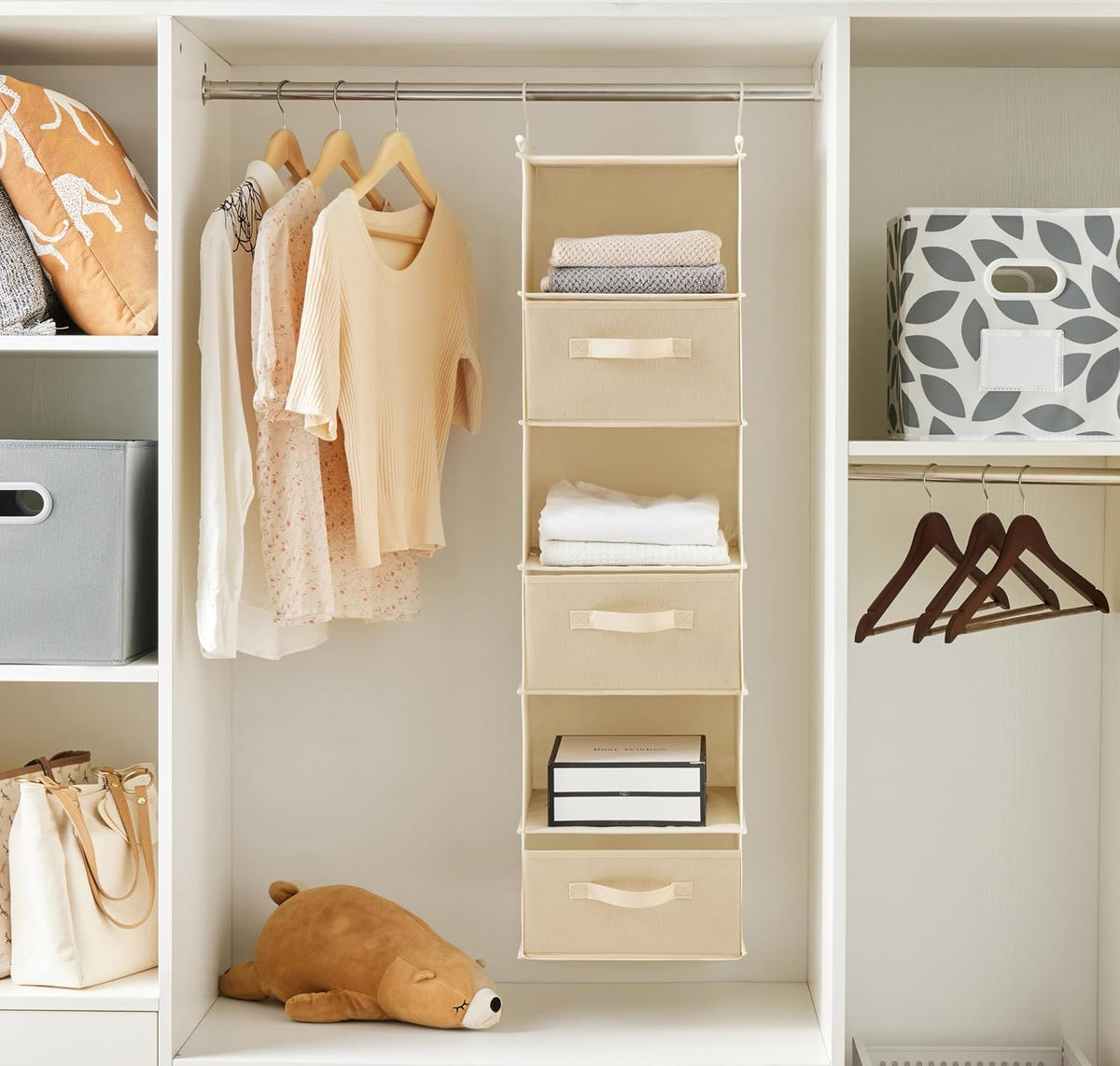 6 Tier Hanging Closet Organizer with 2 Sturdy Hooks, Grey
