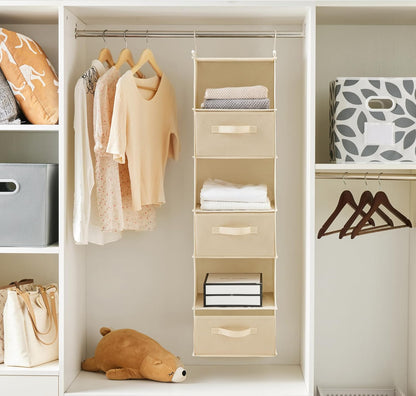 6 Tier Hanging Closet Organizer with 2 Sturdy Hooks, Grey
