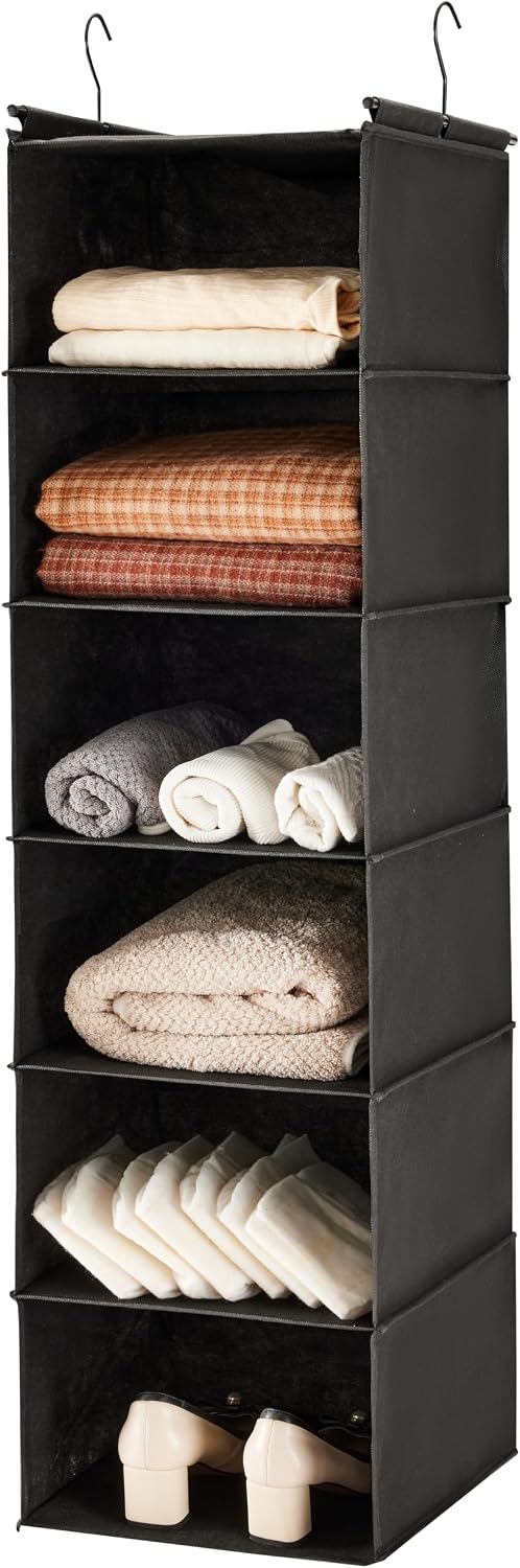 6 Tier Hanging Closet Organizer with 2 Sturdy Hooks, Grey