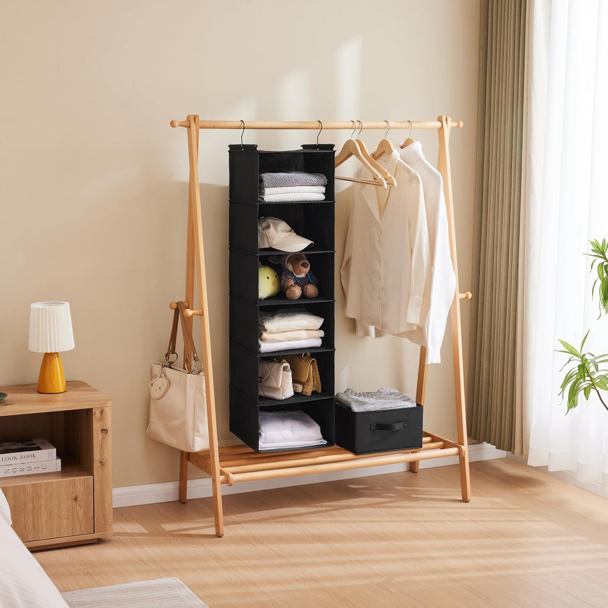 6 Tier Hanging Closet Organizer with 2 Sturdy Hooks, Grey