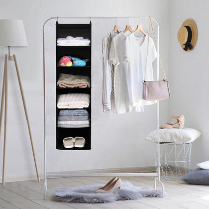 6 Tier Hanging Closet Organizer with 2 Sturdy Hooks, Grey