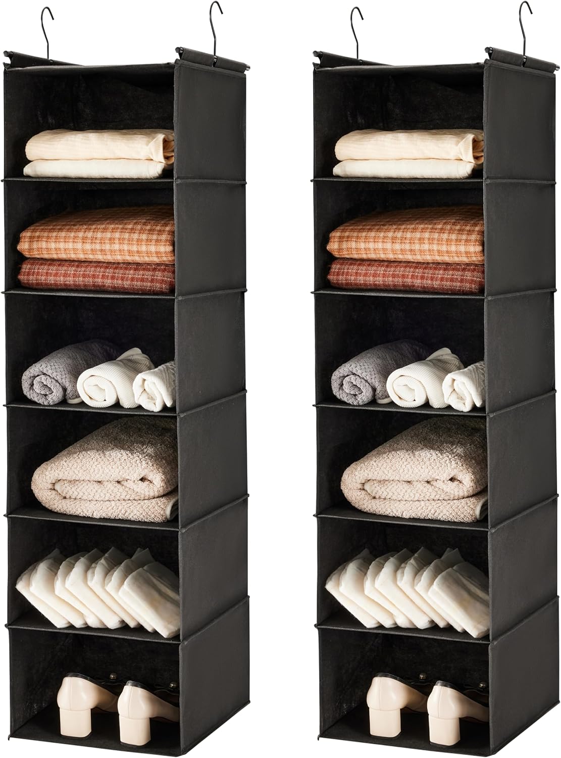 6 Tier Hanging Closet Organizer with 2 Sturdy Hooks, Grey