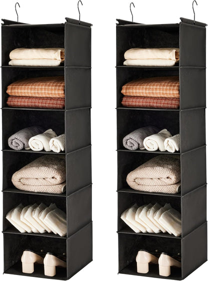 6 Tier Hanging Closet Organizer with 2 Sturdy Hooks, Grey