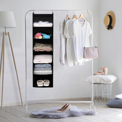 6 Tier Hanging Closet Organizer with 2 Sturdy Hooks, Grey