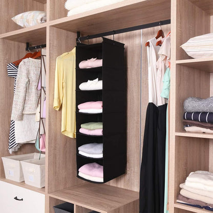 6 Tier Hanging Closet Organizer with 2 Sturdy Hooks, Grey