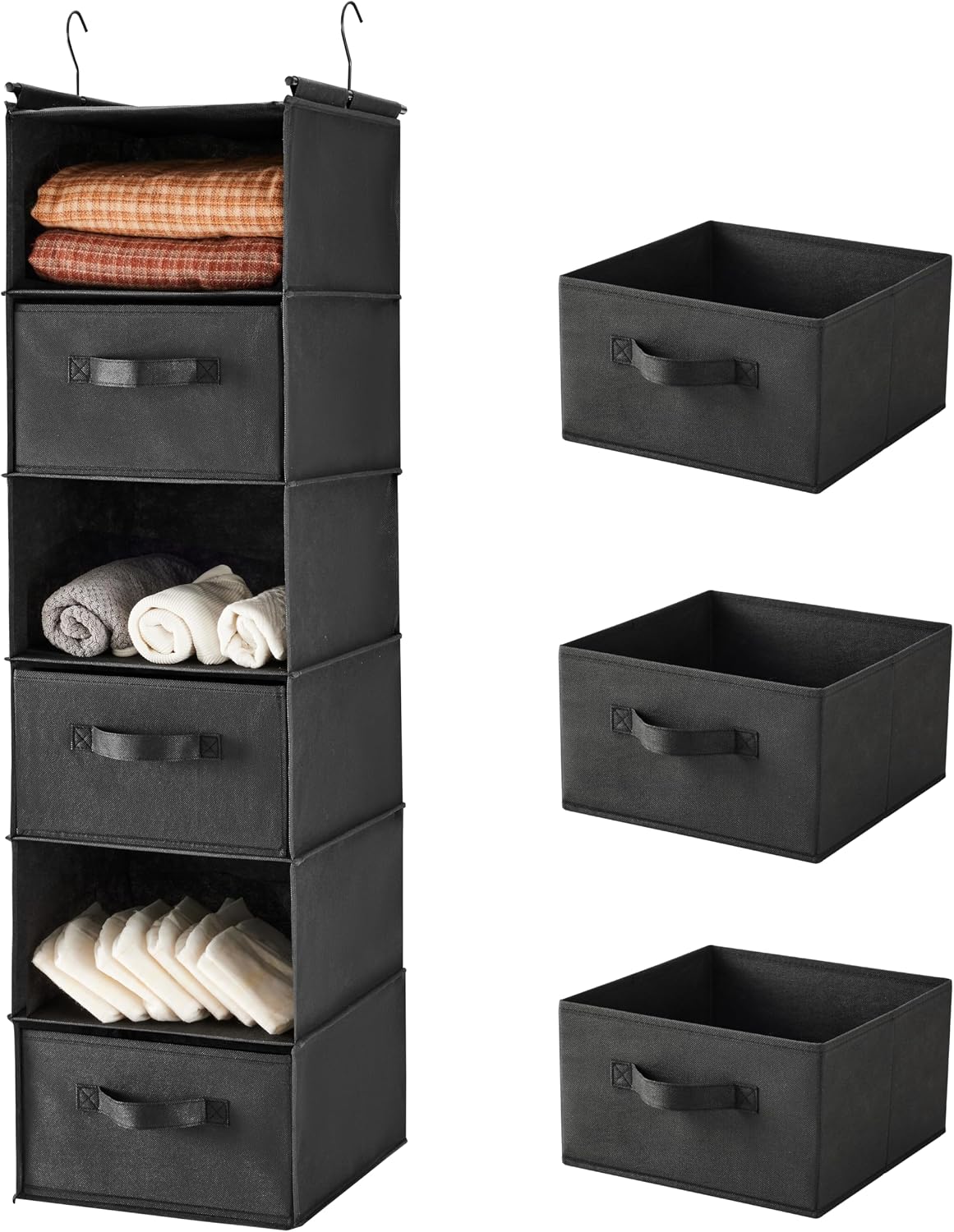 6 Tier Hanging Closet Organizer with 2 Sturdy Hooks, Grey