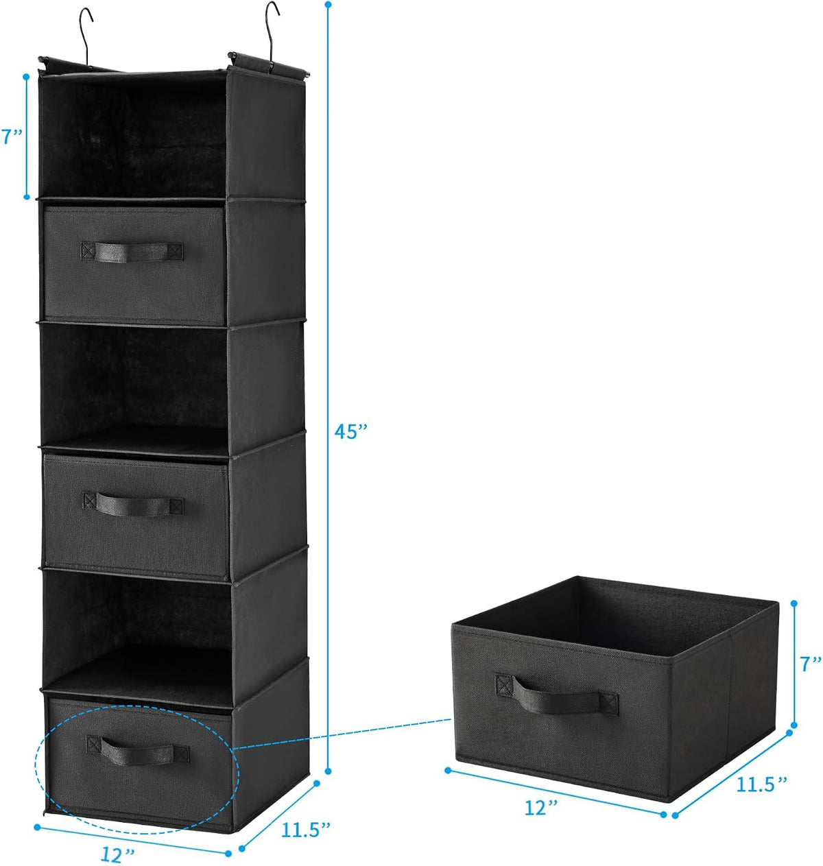 6 Tier Hanging Closet Organizer with 2 Sturdy Hooks, Grey