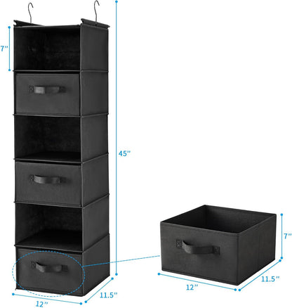 6 Tier Hanging Closet Organizer with 2 Sturdy Hooks, Grey
