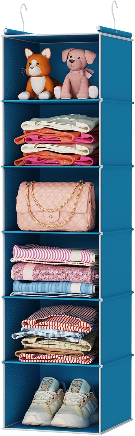 6 Tier Hanging Closet Organizer with 2 Sturdy Hooks, Grey