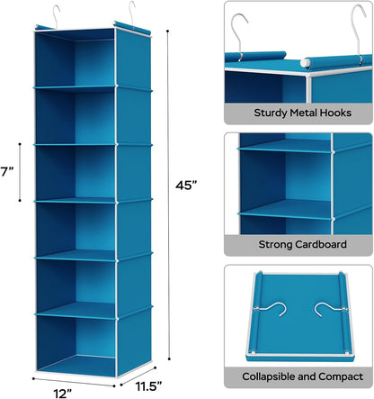 6 Tier Hanging Closet Organizer with 2 Sturdy Hooks, Grey