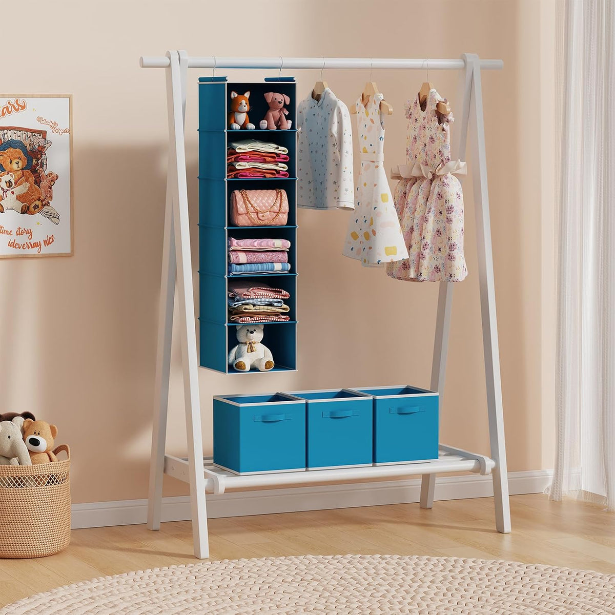 6 Tier Hanging Closet Organizer with 2 Sturdy Hooks, Grey