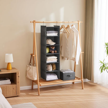 6 Tier Hanging Closet Organizer with 2 Sturdy Hooks, Grey