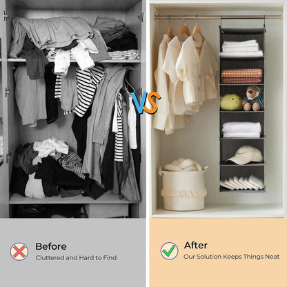 6 Tier Hanging Closet Organizer with 2 Sturdy Hooks, Grey