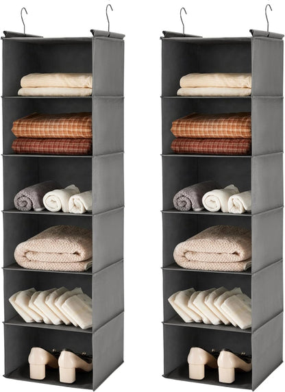 6 Tier Hanging Closet Organizer with 2 Sturdy Hooks, Grey