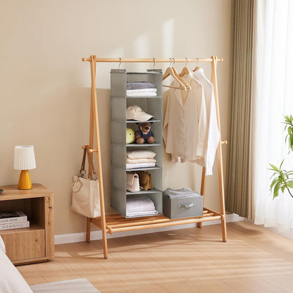 6 Tier Hanging Closet Organizer with 2 Sturdy Hooks, Grey