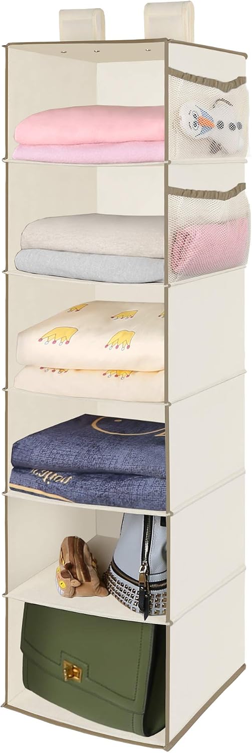 6 Tier Hanging Closet Organizer with 2 Sturdy Hooks, Grey