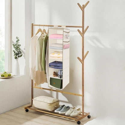 6 Tier Hanging Closet Organizer with 2 Sturdy Hooks, Grey