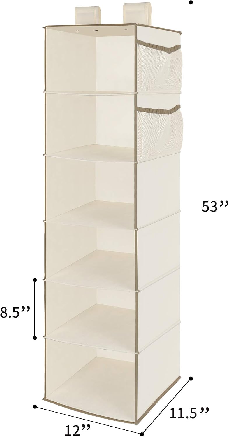 6 Tier Hanging Closet Organizer with 2 Sturdy Hooks, Grey